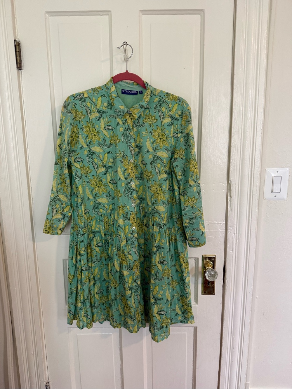 Printed Green Floral Button-Front Women's Dress